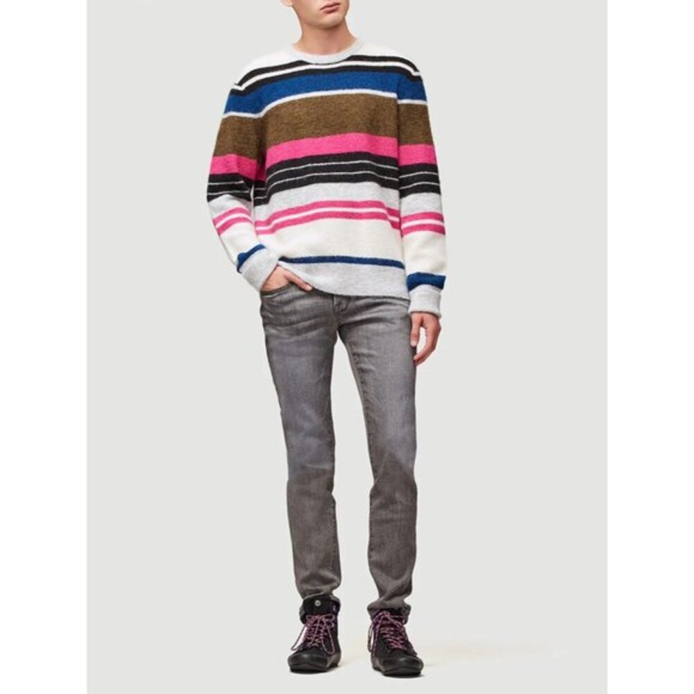 FRAME Crewneck Alpaca Blend Sweater Small Black Ivory Multi Stripe SZ S NEW